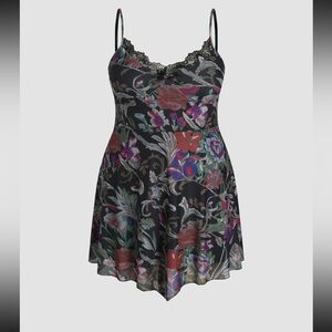 Cider Floral Mesh Lace Trim Short Cami Dress size 2XL